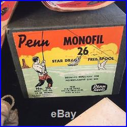 +1950s Monofil Star Drag Penn Reel No. 26 Green Yellow Purple w Lube Wrench +++