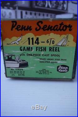 1957 Vintage Penn Big Game Fishing Reel Special Senator 6/0 H 114 original box