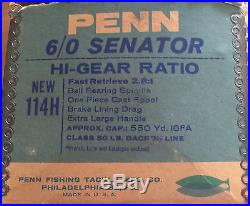 1971 Vintage PENN REELS 114H 6/0 SENATOR Big Game Reel withBox & CatalogEUC