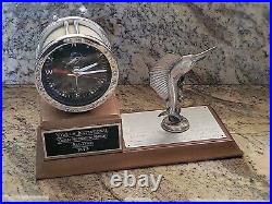 1972 Penn 49 reel Clock Trophy Marine Time Co 1973 Yarn Spinner Award Vowels Inv