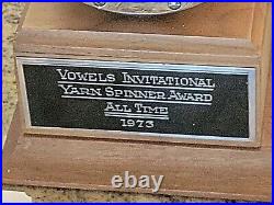 1972 Penn 49 reel Clock Trophy Marine Time Co 1973 Yarn Spinner Award Vowels Inv