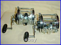 2 Matching Vintage Penn Senator 114 6/0 Reels Black Plates Harness Lugs Made USA