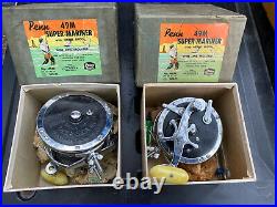 2 Vintage PENN 49M Super-Mariner FISHING REELS Metal Spool with Box