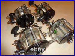 4 Penn 209 Levelwind Fishing Reels, Black Side Plates, Black Swirl Handles, RH