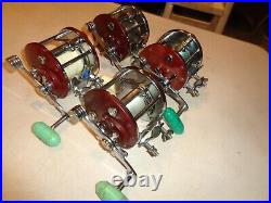 4 Penn 309 Levelwind Fishing Reels, Burgundy Side Plate, Black, RH, USA