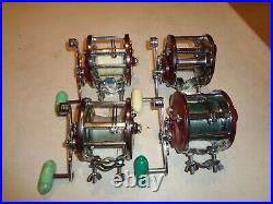 4 Penn 309 Levelwind Fishing Reels, Burgundy Side Plate, Black, RH, USA