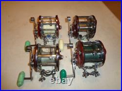 4 Penn 309 Levelwind Fishing Reels, Burgundy Side Plate, Black, RH, USA