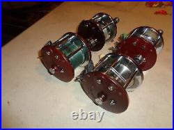 4 Penn 309 Levelwind Fishing Reels, Burgundy Side Plate, Black, RH, USA
