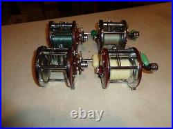 4 Penn 309 Levelwind Fishing Reels, Burgundy Side Plate, Black, RH, USA