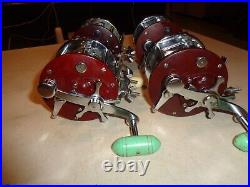 4 Penn 309 Levelwind Fishing Reels, Burgundy Side Plate, Black, RH, USA
