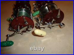 4 Penn 309 Levelwind Fishing Reels, Burgundy Side Plate, Black, RH, USA