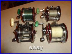 4 Penn 309 Levelwind Fishing Reels, Burgundy Side Plate, Black, RH, USA