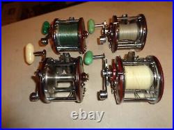 4 Penn 309 Levelwind Fishing Reels, Burgundy Side Plate, Black, RH, USA