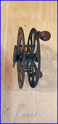 Antique Metal Side-Mounted Fly Fishing Reel with Wood Knobs 5 Diameter no mfg mrk