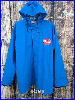 Authentic Penn Reels Fishing Gear PVC Coat Large Heavy Duty Hood Waterproof VTG