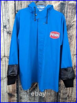 Authentic Penn Reels Fishing Gear PVC Coat Large Heavy Duty Hood Waterproof VTG