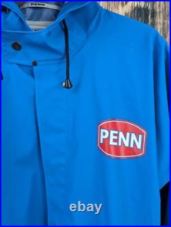 Authentic Penn Reels Fishing Gear PVC Coat Large Heavy Duty Hood Waterproof VTG