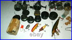 Big Vtg Fishing 30 Reel Lot Baitcasting Spinning + Lures Garcia Penn Senator