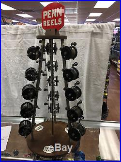 EX RARE VG ANTIQUE FACTORY PENN REEL DISPLAY COMPLETE With 15 1930's-40's REELS
