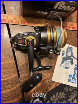 Fishing Vtg Penn 750 SS Skirted Spool Spinning Reel + Box +Papers + Tools