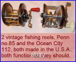 Fishing reels Penn 85, and Ocean City 112, both preowned vintage