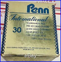 Gold Penn International 30 Trolling Luxury Game Reel Vintage With Box & Manual
