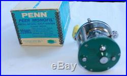 Green Penn Peer 209 Level Wind Saltwater Fishing reel nice in box + Rod clamp