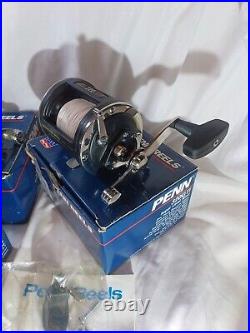 LOT OF 4 VERY CLEAN PENN 320 GTI LEVELWIND REELS WithROD CLAMPS MADE IN USA WithBox