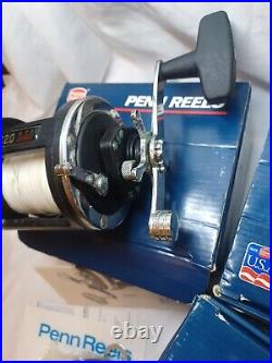 LOT OF 4 VERY CLEAN PENN 320 GTI LEVELWIND REELS WithROD CLAMPS MADE IN USA WithBox