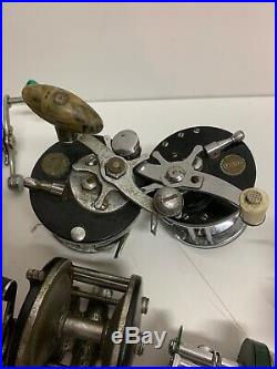 Lot 14 Antique Fishing Reels Penn Shakespeare Ocean Bay City South Bend Pennell