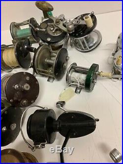 Lot 14 Antique Fishing Reels Penn Shakespeare Ocean Bay City South Bend Pennell