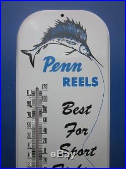 NEW 1950's PENN REELS SPORT FISHING ADVERTISING THERMOMETER 60 YEARS OLD