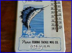 Original VINTAGE PENN REELS FISHING THERMOMETER 15 x 7.25 Made in USA