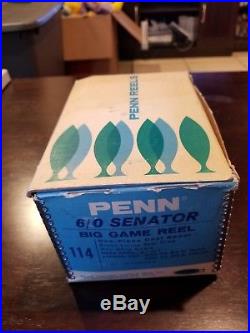 PENN 6/0 SENATOR BIG GAME REEL 114 MINT IN BOX BLACK WithWHITE WITH LINE VERY NICE