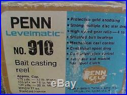 PENN 910 Levelmatic Levelwind Baitcasting Reel, Gold withCast Control & Box gar9