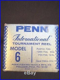PENN International Tournament Reel Model 6 With Box & Accessories Mint Cond