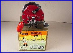 Penn Monofil Model 27 Saltwater Reel With Box/rare Strawberry Color Model/look