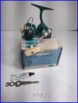 Penn 716 ultra light spinning reel made in U. S. A. With box and extras