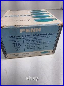 Penn 716 ultra light spinning reel made in U. S. A. With box and extras