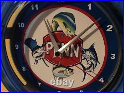 Penn Deep Sea Fishing Reel Bait Shop Store Advertising Neon Wall Clock Sign