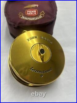 Penn International 4g Fly Fishing Reel Vintage Gold Rare With Case