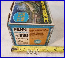 Penn Levelmatic No. 920 Gold Bait Casting Reel, Vintage, New in Box, Made in USA