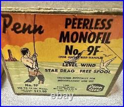 Penn Peerless Monofil No. 9F Level Wind Reel with Box Papers Grease Nice