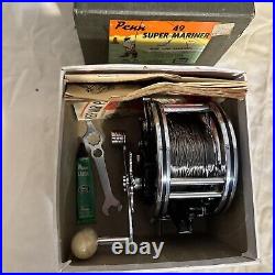 Penn Reels 49 Super Mariner Wire Line Trolling Fishing Reel Box & Manual VGC