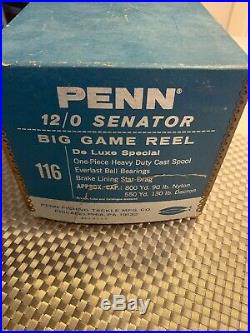 Penn Senator 12/0 Big Game Fishing Reel Vintage Original Box Extra Parts USA