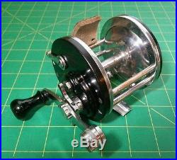 RARE Early 40's Penn Long Beach Reel with Pflueger Leather Thumb Drag Vintage
