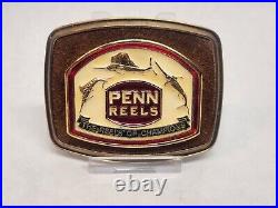 RARE Penn Reels Brass Belt Buckle Vintage 1979 Raintree Fishing SwordFish Marlin
