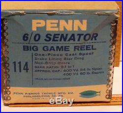 RARE VINTAGE PENN SENATOR 114 6/0 SALT WATER FISHING REEL with BOX