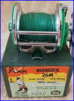 RARE Vintage Penn 26M MONOFIL Green fishing reel with original box & Instruction