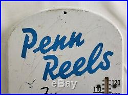 Rare Vintage 1950's Penn Fishing Reels Gas Oil 15 Metal Thermometer Sign